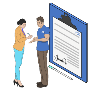 A customer creating a time schedule with a Miracle Movers employee regarding moving from Toronto to Illinois