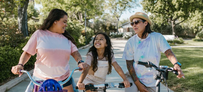 A family biking along a scenic trail