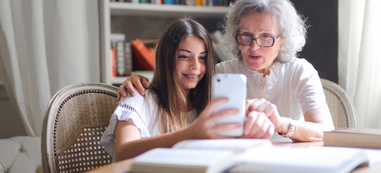 A girl and her grandma talking about ways to create a new comfortable home