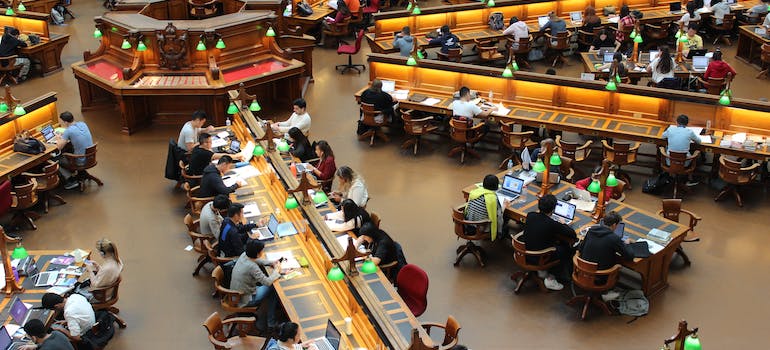 students in a library