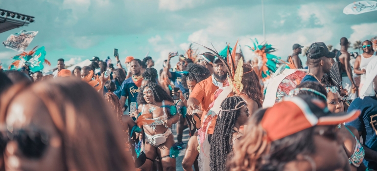 People gathered at the Miami Caribbean carnival.