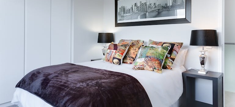 A bed in a hotel room