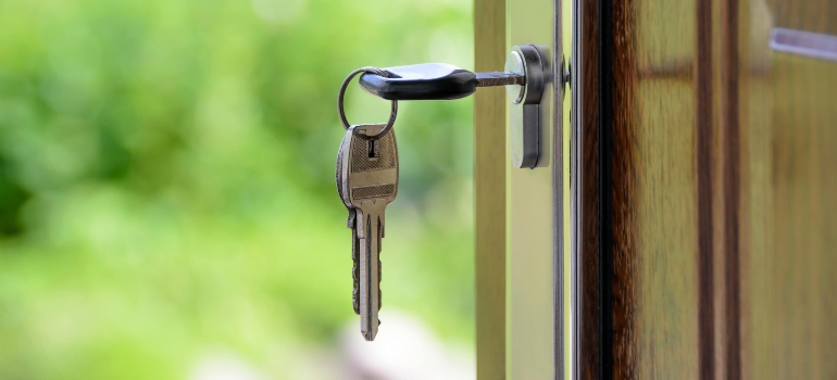 A key in a door.