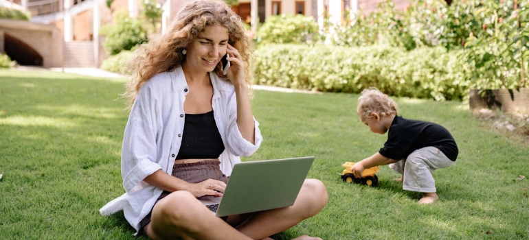 Picture of a mother talking on the phone
