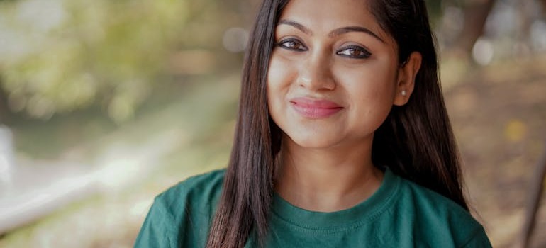 A woman smiling