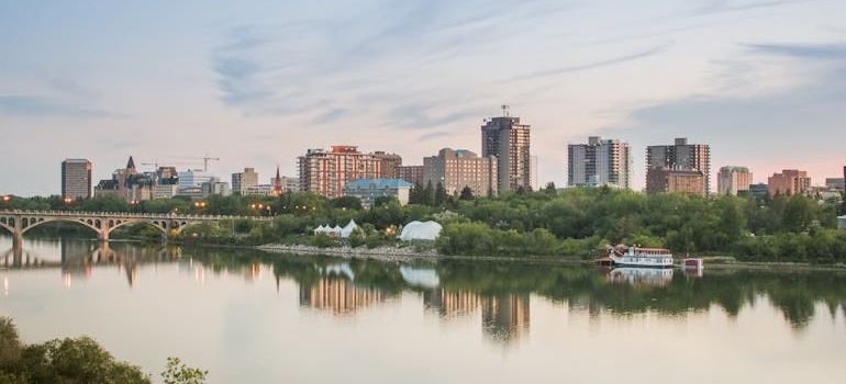 View of buildings by the river