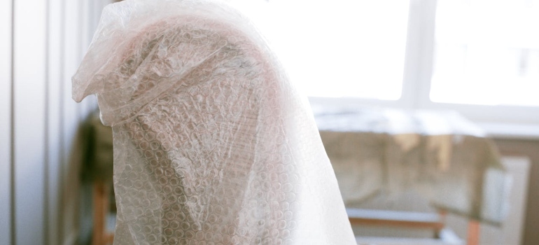 Picture of durniture wrapped in bubble wrap