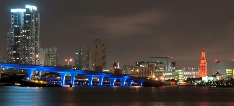 Bridge and Urban City at Nighttime