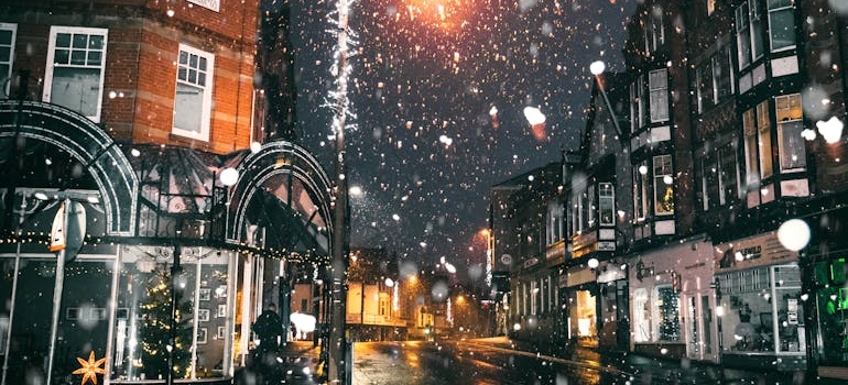 An image of a snowy city street as an example of the best Canadian areas for snow lovers.