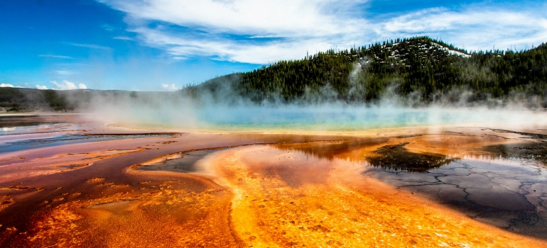 Geysers in mountain Yellowstone National Park.