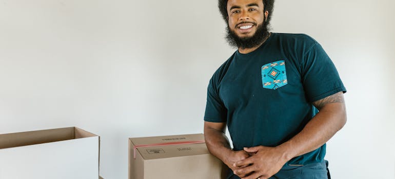 a happy mover looking at the camera