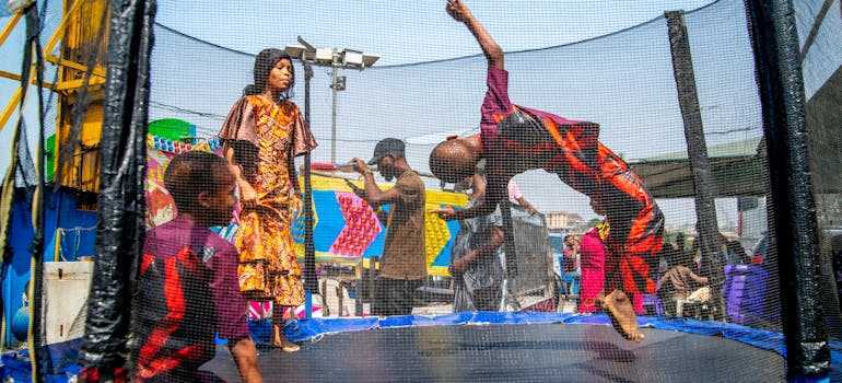 Kids jumping on the trampoline