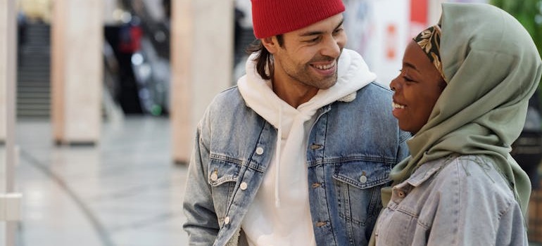 A couple in a shopping center