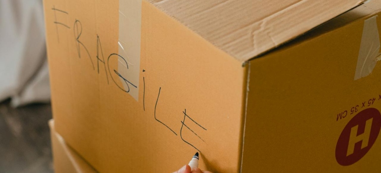 A box being labeled