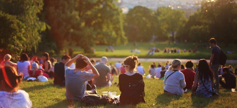 People sitting on the grass