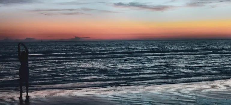 The ocean and a person standing on the beach