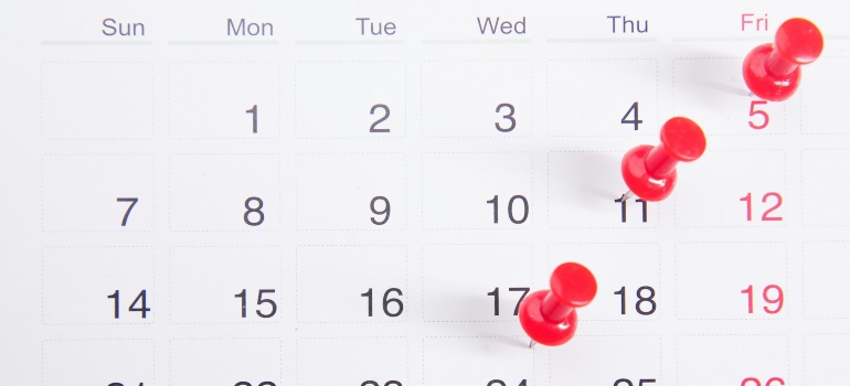 Pins on a calendar