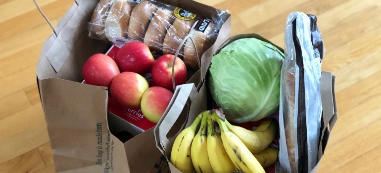 Bags of groceries that are items to avoid packing during relocation