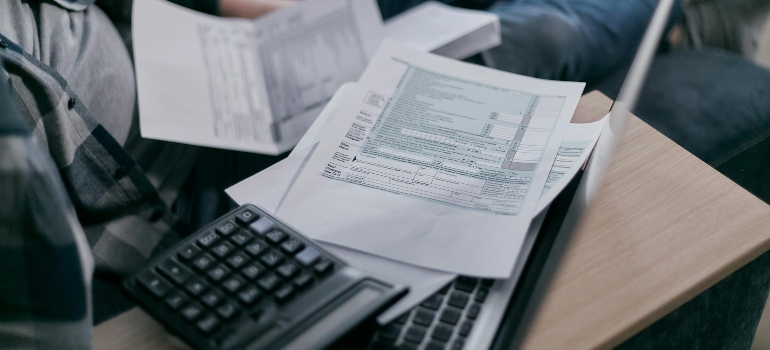 various documents and calculator